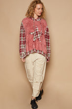 Load image into Gallery viewer, POL Tie Dyed Thermal Knit Top with Contrasting Plaid Sleeves and Star Patch in Redbean Multi