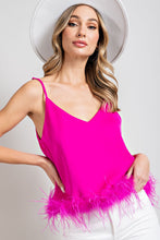 Load image into Gallery viewer, ee:some Solid Color Cami Top with Feather Trim in Hot Pink