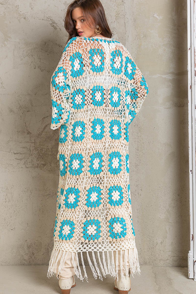 POL Crochet Granny Square Cardigan in Powder Beige Multi – June Adel