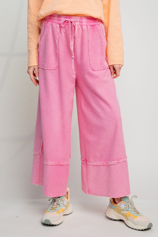 Easel Terry Palazzo Pants in Hot Pink ON ORDER Pants Easel   