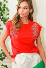 Load image into Gallery viewer, Vine & Love Solid Color Top with Rhinestone Details in Red Shirts & Tops Vine & Love
