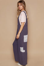 Load image into Gallery viewer, POL Loose Fit Jumpsuit with Floral Patchwork Details in Ink Navy