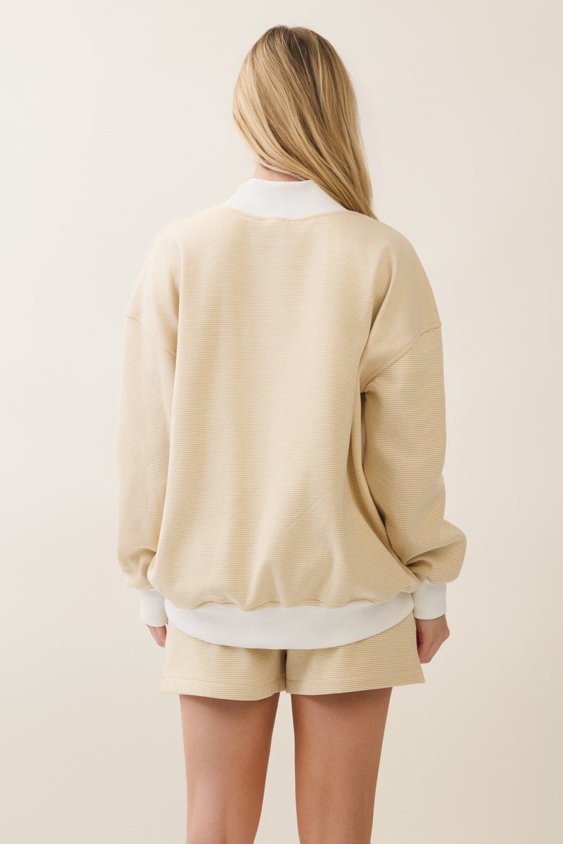 Veveret Mock Neck Striped Sweatshirt in Light Mustard – June Adel