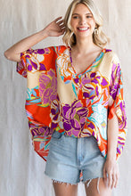 Load image into Gallery viewer, Jodifl Flower Print Boxy Top in Orange/Purple Jodifl