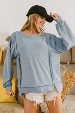 Load image into Gallery viewer, BiBi Distressed Knit Top in Denim Top BiBi