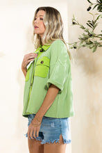Load image into Gallery viewer, Oddi Solid Color Waffle Knit Short Sleeve Jacket in Washed Lime