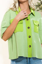 Load image into Gallery viewer, Oddi Solid Color Waffle Knit Short Sleeve Jacket in Washed Lime