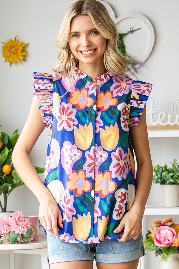 First Love Floral Print Top in Orange Multi Shirts & Tops First Love   