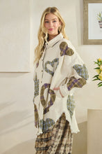 Load image into Gallery viewer, Oli & Hali Mineral Washed OVESIZED Top with Mixed Plaid Heart Patches in Cream