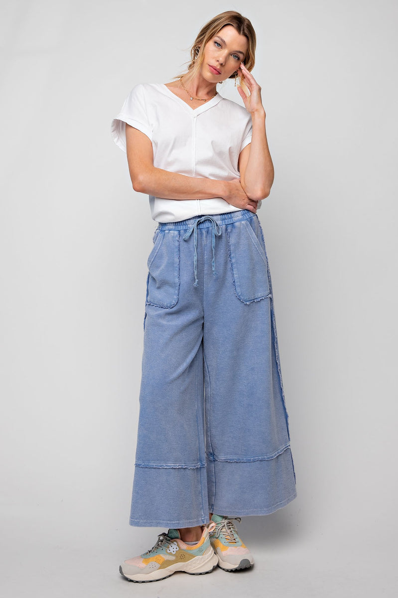 Easel Terry Palazzo Pants in Denim June Adel