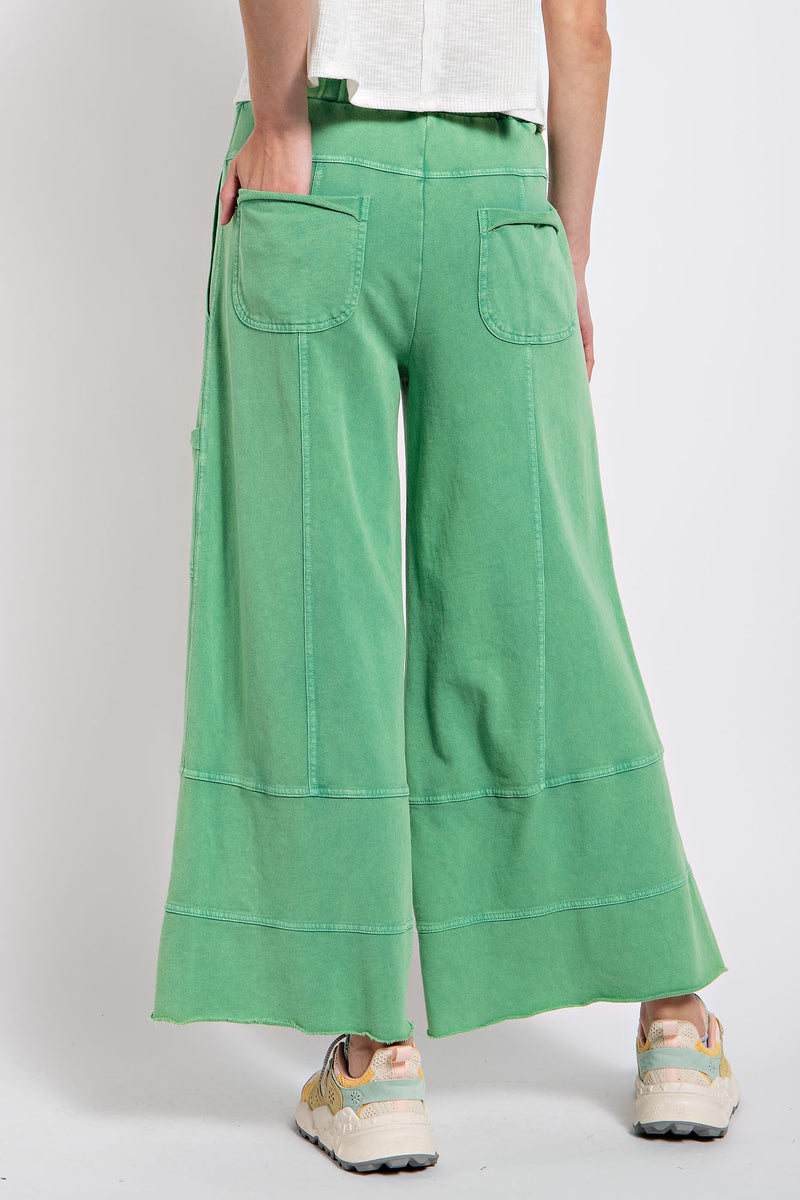 Easel Mineral Washed Terry Knit Pants in Evergreen June Adel