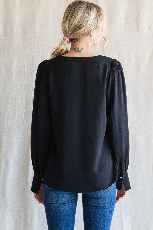 Jodifl Solid Color Long Peasant Sleeves Top in Black – June Adel