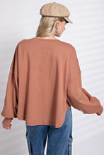 Load image into Gallery viewer, Easel Suede Patch Cotton Jersey Top in Camel Shirts & Tops Easel