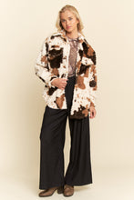 Load image into Gallery viewer, Davi & Dani Faux Fur Cowhide Shacket in Cream Brown