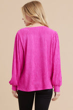 Load image into Gallery viewer, Jodifl Solid Color Striped Textured Top in Fuchsia Shirts & Tops Jodifl