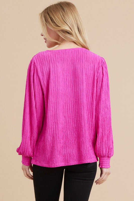 Jodifl Solid Color Striped Textured Top in Fuchsia FINAL SALE