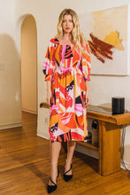 Load image into Gallery viewer, Oddi Abstract Floral Print Midi Dress in Coral Multi