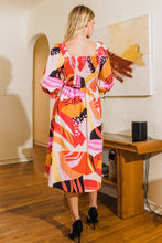 Load image into Gallery viewer, Oddi Abstract Floral Print Midi Dress in Coral Multi