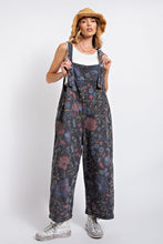 Load image into Gallery viewer, Easel Oversized Floral Print Denim Overall Jumpsuit in Black Denim