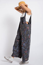 Load image into Gallery viewer, Easel Oversized Floral Print Denim Overall Jumpsuit in Black Denim