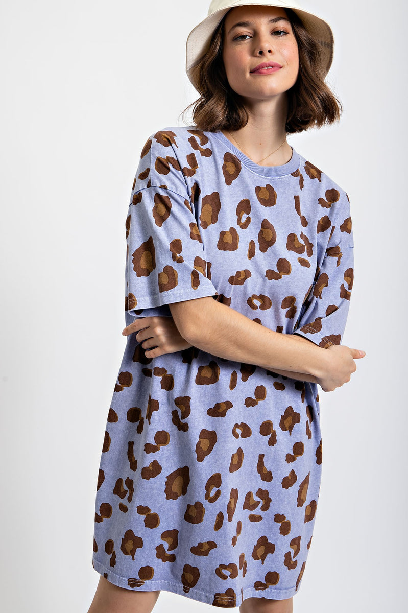Easel Leopard Animal Print TShirt Dress in Peri Blue ON ORDER June Adel