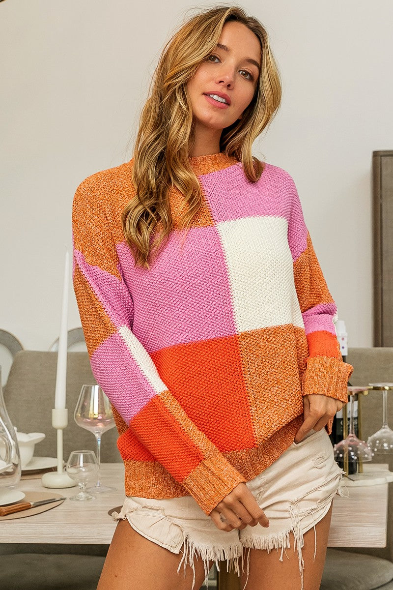 BiBi Color Block Sweater in Jade/Fuchsia/Orange – June Adel