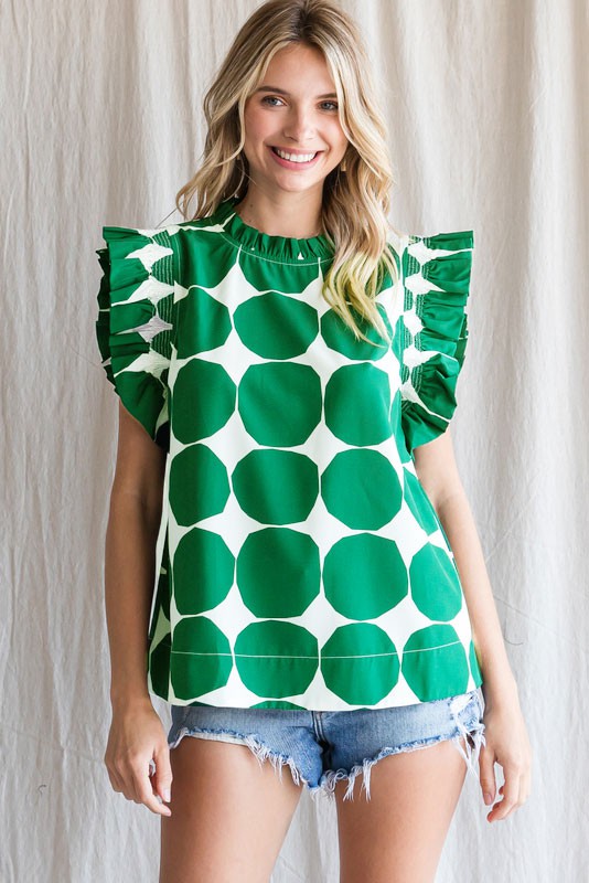 Jodifl Dot Pattern Printed Top in Kelly Green Shirts & Tops Jodifl   