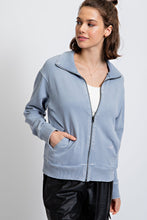 Load image into Gallery viewer, Easel Solid Color Stone Washed Zip Up Jacket in Faded Blue