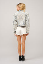 Load image into Gallery viewer, Blue B Acid Washed Denim CROPPED Jacket with Stone and Bead Embellishments in Light Wash