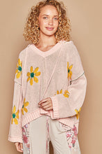 Load image into Gallery viewer, POL Hooded Chenille Sweater with Berber Flower Pattern in Pink Mojito