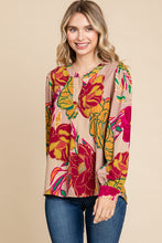 Load image into Gallery viewer, Jodifl Floral Print Open Fold Long Sleeves Top in Taupe Shirts & Tops Jodifl