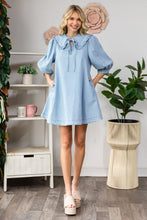Load image into Gallery viewer, Veveret Denim Mini Dress with Peter Pan Collar in Light