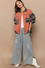 Load image into Gallery viewer, POL Oversized Button Down Jacket with Jacquard Print Details in Dried Carrot Multi Shirts & Tops POL Clothing
