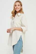 Load image into Gallery viewer, Allie Rose Breezy Linen Boyfriend Shirt in Natural Stripe Shirts & Tops Allie Rose