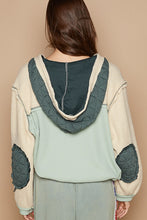 Load image into Gallery viewer, POL Mixed Fabric Hooded Button Down Shacket in Forest/Cream ON ORDER