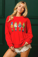 Load image into Gallery viewer, BiBi French Terry Top with Sequin Nutcrackers on Front in Red
