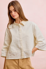 Load image into Gallery viewer, BiBi Eyelet Lace Hem Quarter Sleeve Top in Butter