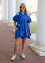 Load image into Gallery viewer, Peach Love Rhinestone Star Gauze Dress in Blue