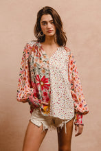 Load image into Gallery viewer, BiBi Mix n Match Floral and Abstract Print Peasant Top in Rose Mix