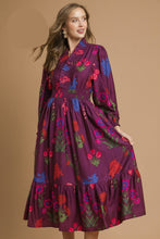 Load image into Gallery viewer, Umgee Mixed Floral Print Midi Dress in Burgundy Mix