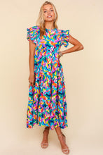 Load image into Gallery viewer, Haptics Abstract Print Tiered Maxi Dress in Royal/Green/Yellow