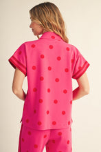 Load image into Gallery viewer, Jodifl Color Rib Band Contrast Zip Up Polka Dot Top in Hot Pink