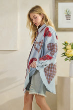 Load image into Gallery viewer, Oli & Hali Mineral Washed OVESIZED Top with Mixed Plaid Heart Patches in Blue