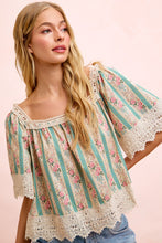 Load image into Gallery viewer, BiBi Mix n Match Floral and Lace Detailed Top in Teal