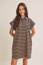 Load image into Gallery viewer, In February Yacht Club Relaxed Fit Casual Stripe Polo Mini Dress in Navy/Latte