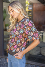 Load image into Gallery viewer, VOY Floral Embroidered Print Bubble Sleeve Top in Brown