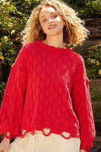 Load image into Gallery viewer, POL Solid Color Sweater with Weaved Fabric Details in Candy Apple