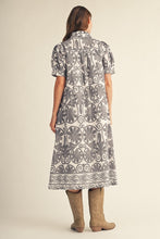Load image into Gallery viewer, Jodifl Button Down Boho Floral Eyelet Midi Dress in Charcoal