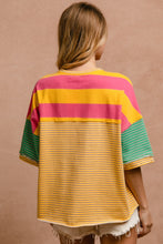 Load image into Gallery viewer, BiBi Mix n Match Stripes Dolman Top with Flower Patches on Front in Honey Combo