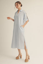 Load image into Gallery viewer, Jodifl Striped Midi Dress with Leopard Print Details in Blue
